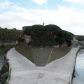 Das westliche Ende der Tiberinsel von der Ponte Garibaldi aus betrachtet