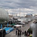 Blick aus dem Acquario di Genova auf den Hafen von Genua