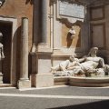 Musei Capitolini. Blick in den Innenhof des Palazzo Nuovo mit Statua colossale restaurata come Oceano: Marforio